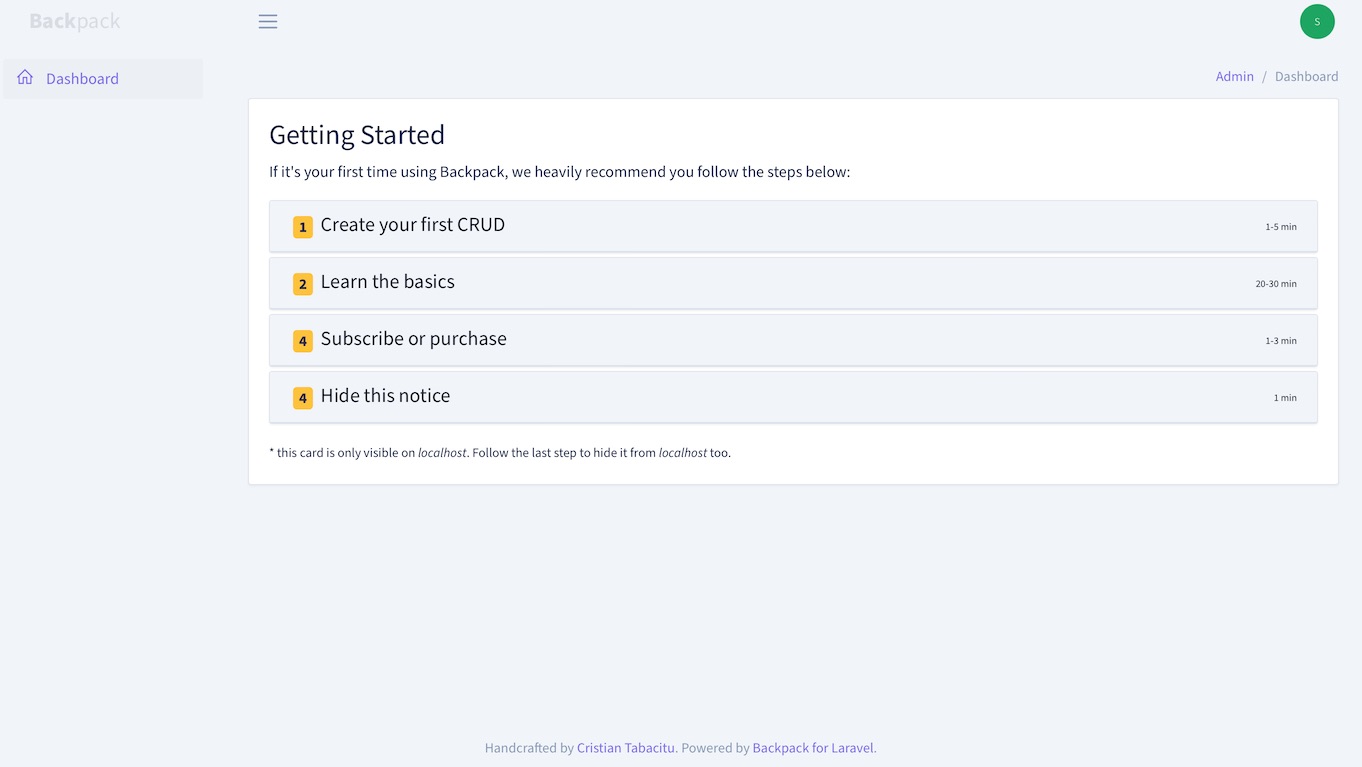 Laravel-Backpack Dashboard